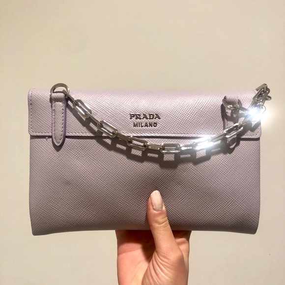 Prada Saffiano Pattina Chain Flap Bag in Glicine - Picture 2 of 8